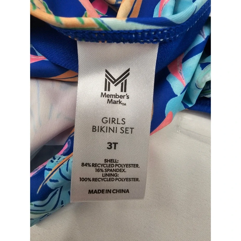 Members Mark Girls 2-Piece Bikini Set Tropical Floral Blue‎ Pink 3T DSAY251076